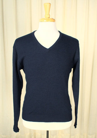 Vintage 1950s Navy V Neck Sweater Cats Like Us