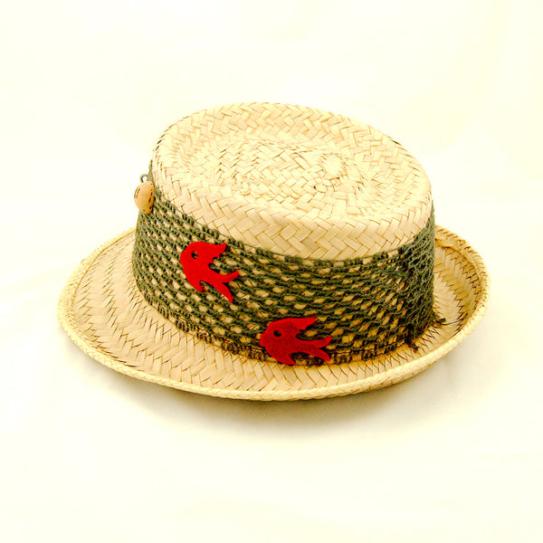Vintage 1950s Straw Fishing Novelty Hat Cats Like Us
