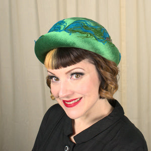 Vintage 1960s Green & Blue Velvet Hat Cats Like Us
