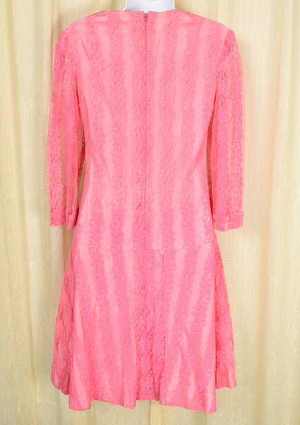 Vintage 1960s Neon Pink Lace Dress Cats Like Us
