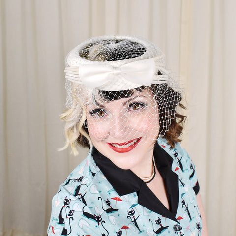 Vintage 1960s Off White Crown & Net Hat Cats Like Us