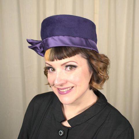 Vintage 1960s Purple Felt Pillbox Hat Cats Like Us