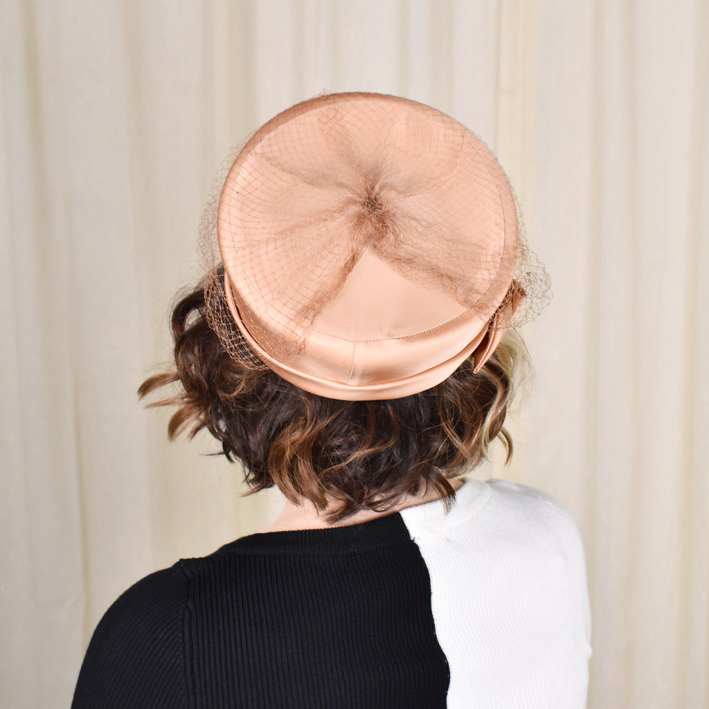 Vintage 1960s Tan Satin Pillbox Hat by Christine Original  display picture 1