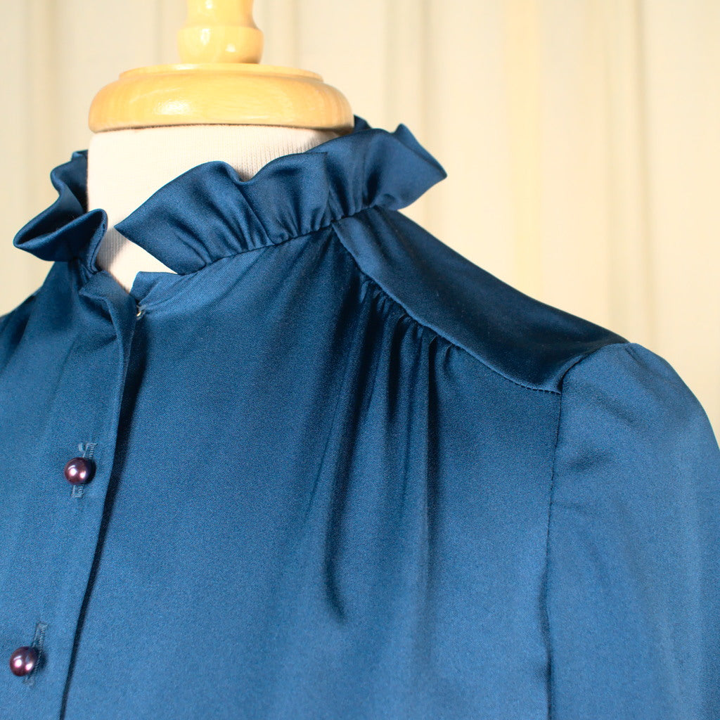 Vintage 1970s Navy Ruffle Dress by Tanner – Cats Like Us