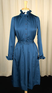 Vintage 1970s Navy Ruffle Dress Cats Like Us