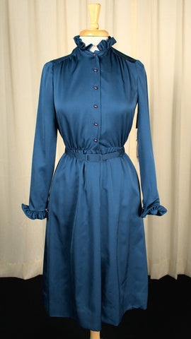 Vintage 1970s Navy Ruffle Dress Cats Like Us