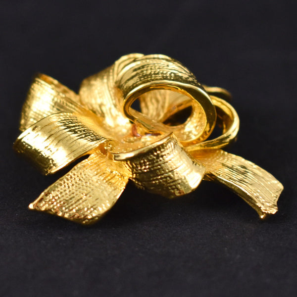 Vintage 3D Gold Ribbon Bow Brooch Cats Like Us