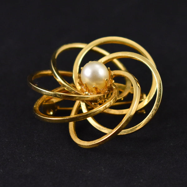Vintage 3D Gold Spirograph Pearl Brooch Cats Like Us