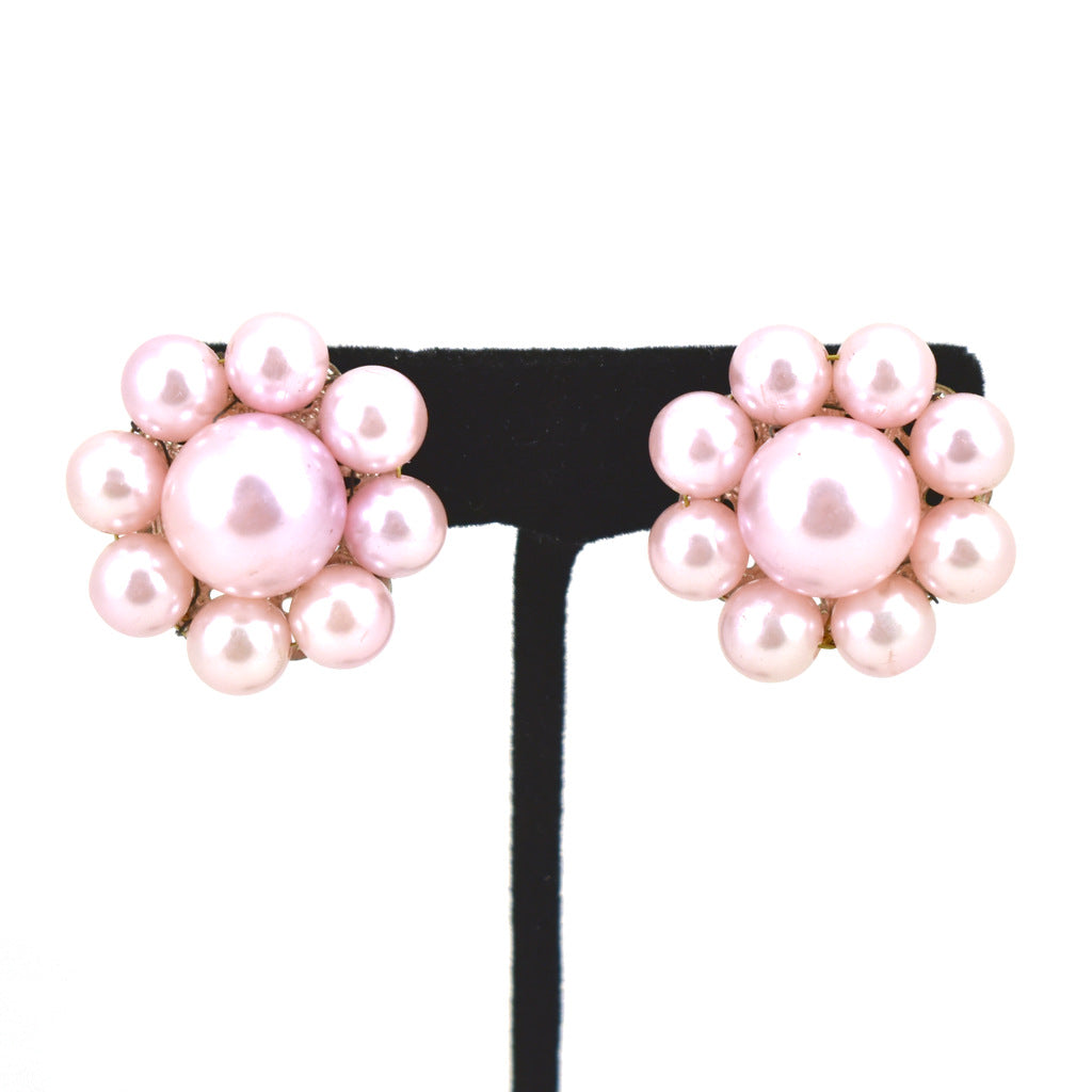 Vintage Baby Pink Bead Cluster Earrings Cats Like Us