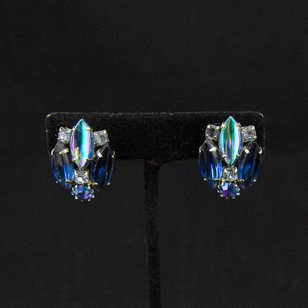 Vintage Blue Rhinestone Earrings Cats Like Us