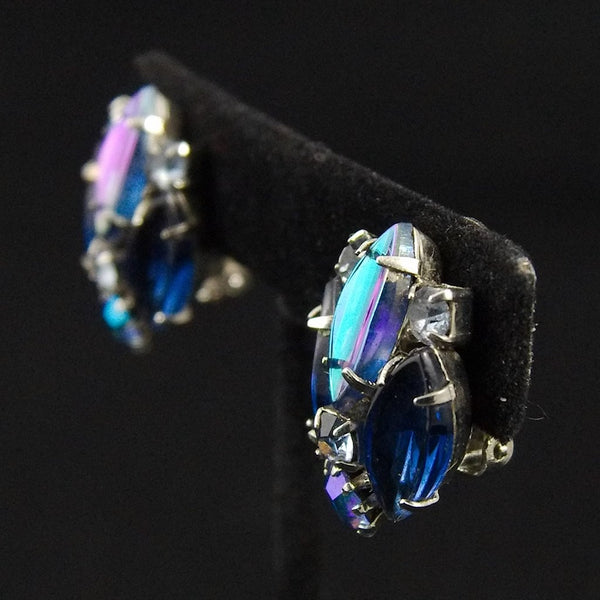 Vintage Blue Rhinestone Earrings Cats Like Us