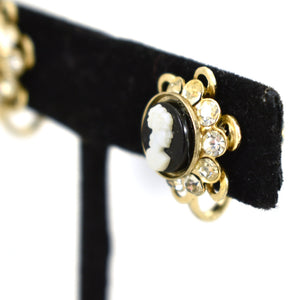 Vintage Cameo Rhinestone Earrings Cats Like Us