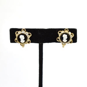 Vintage Cameo Rhinestone Earrings Cats Like Us