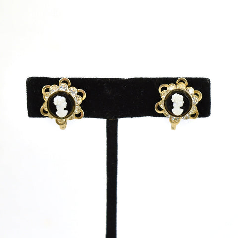 Vintage Cameo Rhinestone Earrings Cats Like Us