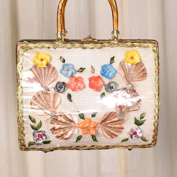 Vintage Colorful Seashell Wicker Bag Cats Like Us