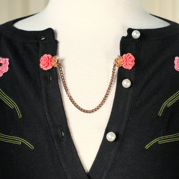 Vintage Coral Rose Sweater Clips Cats Like Us