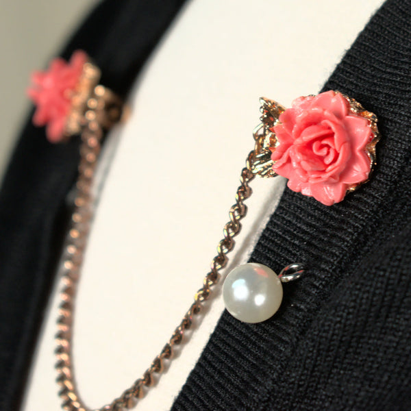Vintage Coral Rose Sweater Clips Cats Like Us