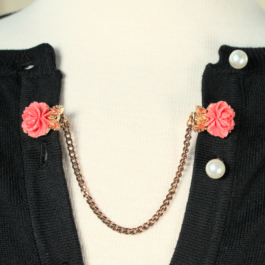 Vintage Coral Rose Sweater Clips Cats Like Us