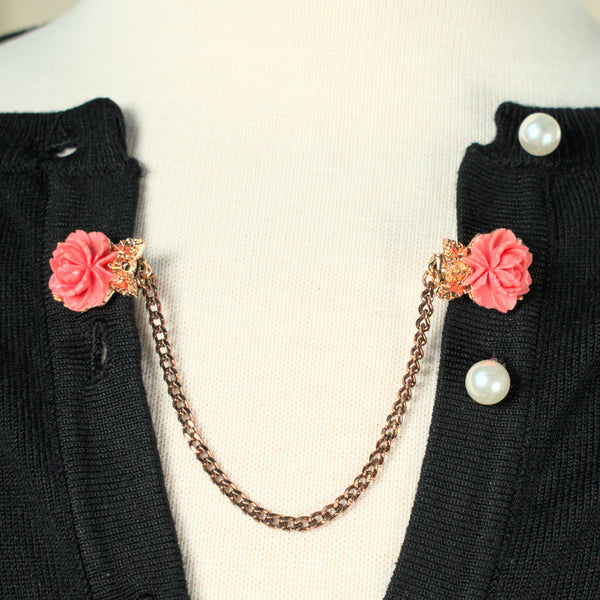 Vintage Coral Rose Sweater Clips Cats Like Us