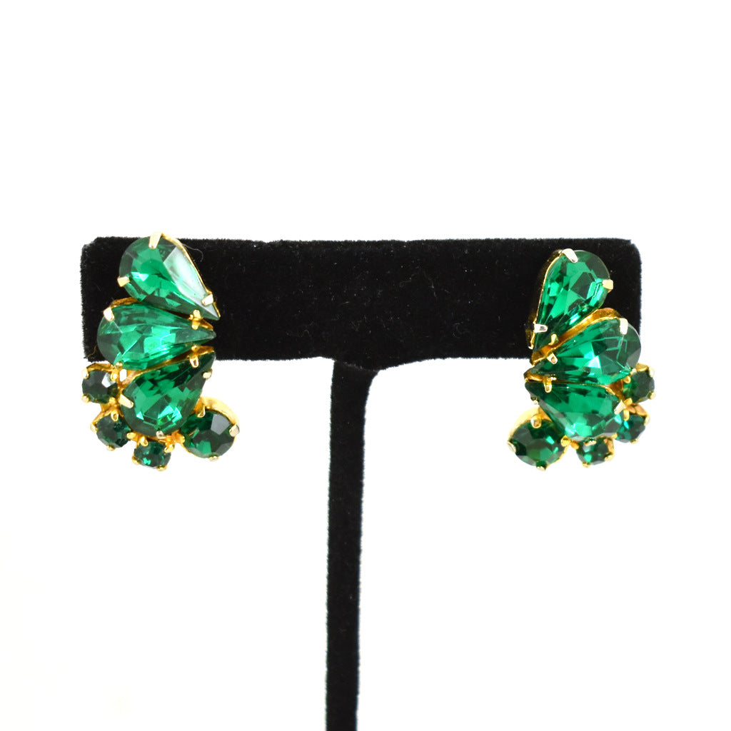 Vintage Emerald Rhinestone Earrings Cats Like Us