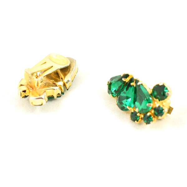 Vintage Emerald Rhinestone Earrings Cats Like Us