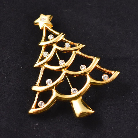 Vintage Gold Rhinestone Tree Brooch Cats Like Us