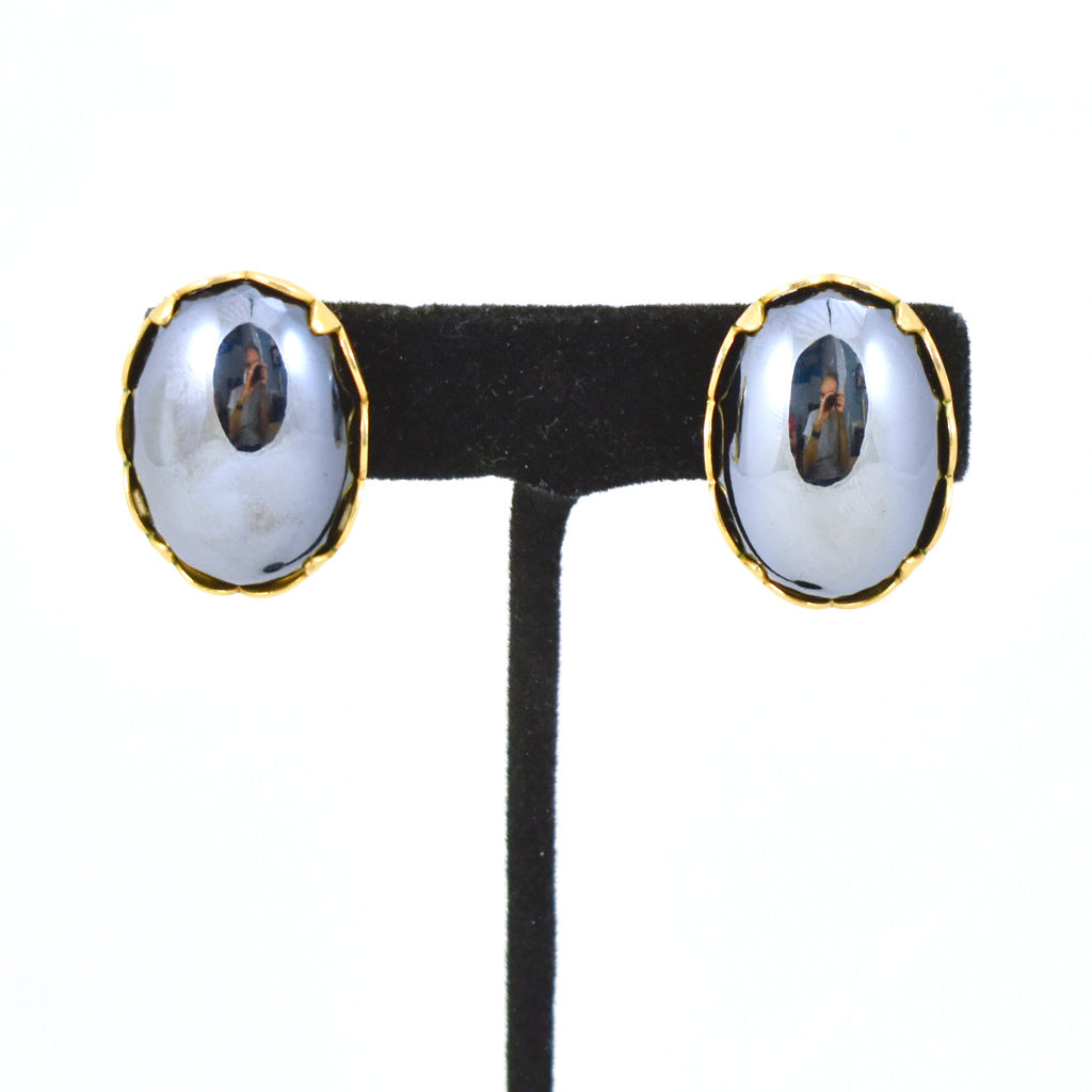 Vintage Mirror Navy Oval Earrings Cats Like Us