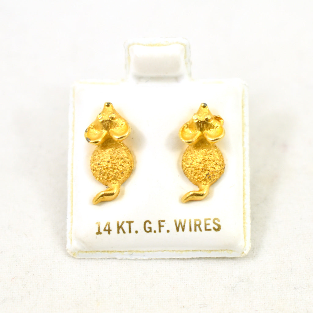 Vintage NOS 14K Mouse Earrings Cats Like Us