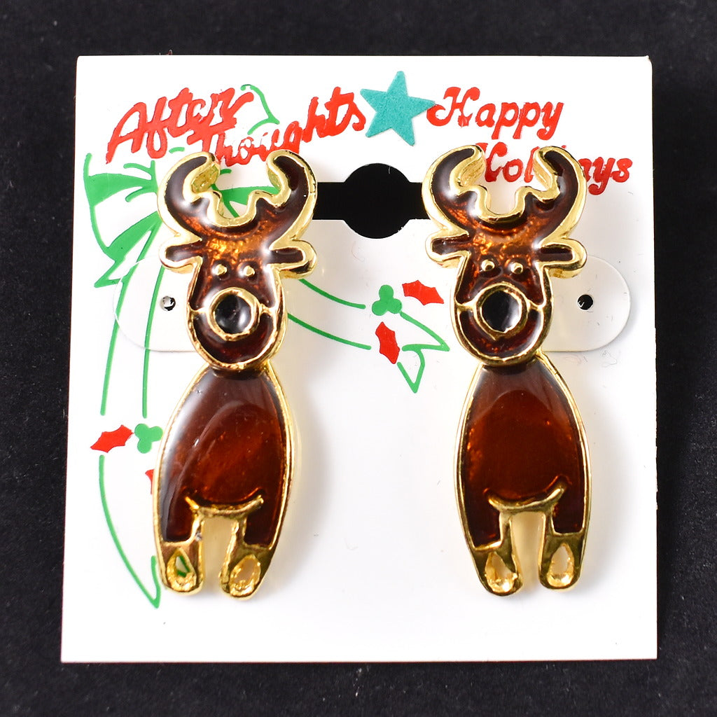 Vintage NOS Hanging Reindeer Earrings Cats Like Us