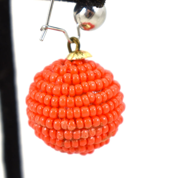 Vintage Orange Bead Ball Earrings Cats Like Us