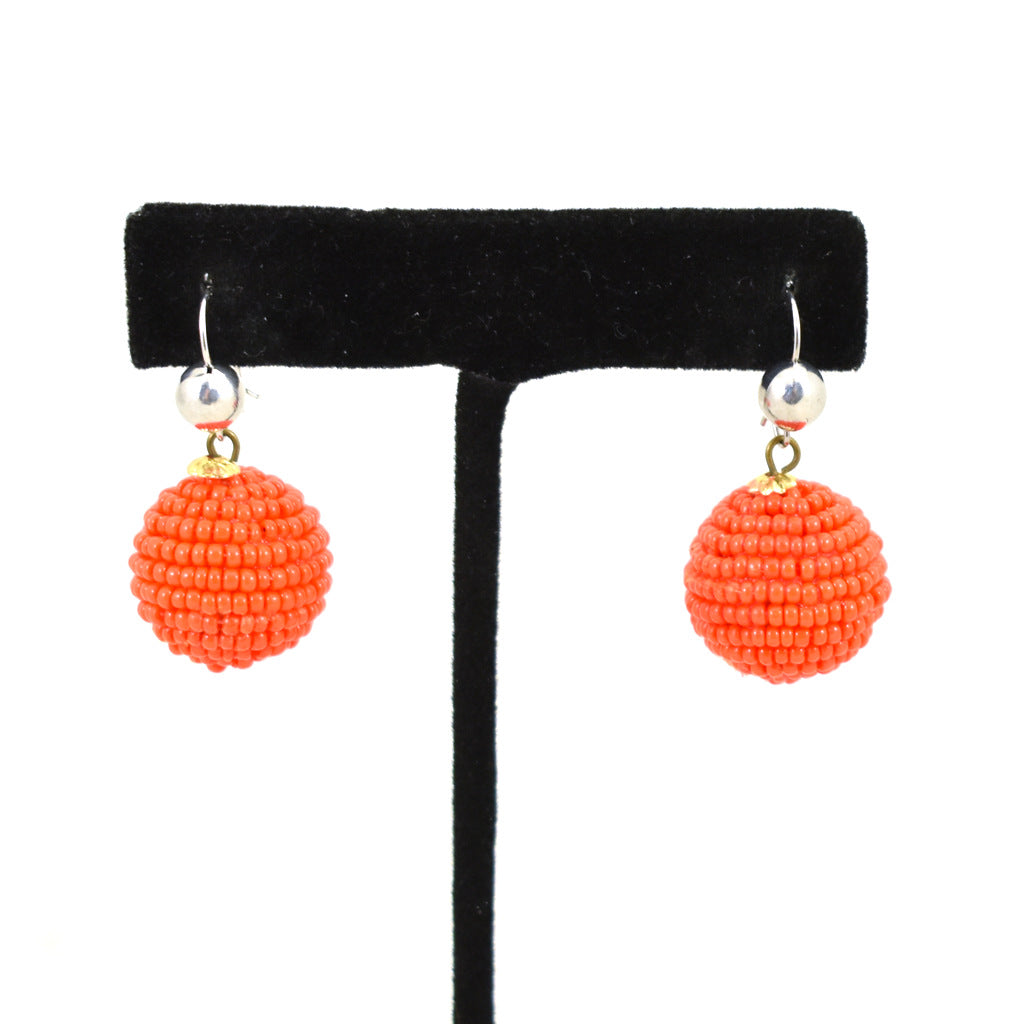 Vintage Orange Bead Ball Earrings Cats Like Us