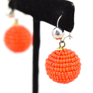 Vintage Orange Bead Ball Earrings Cats Like Us