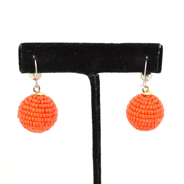 Vintage Orange Bead Ball Earrings Cats Like Us