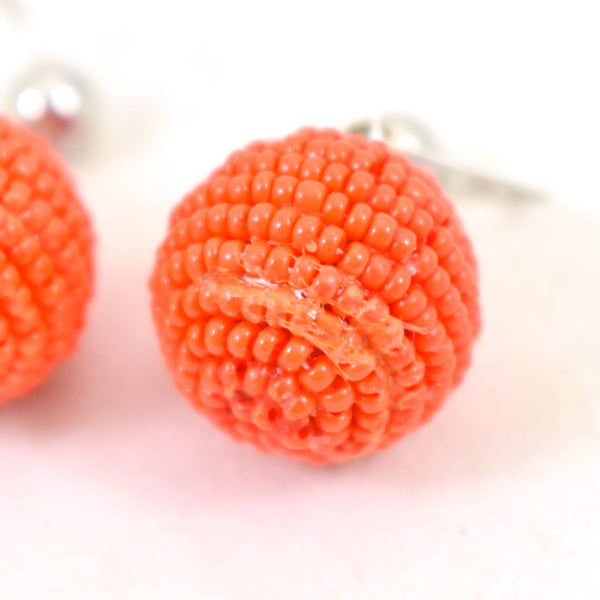 Vintage Orange Bead Ball Earrings Cats Like Us