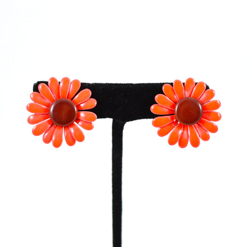 Vintage Orange Day Glo Daisy Earrings Cats Like Us