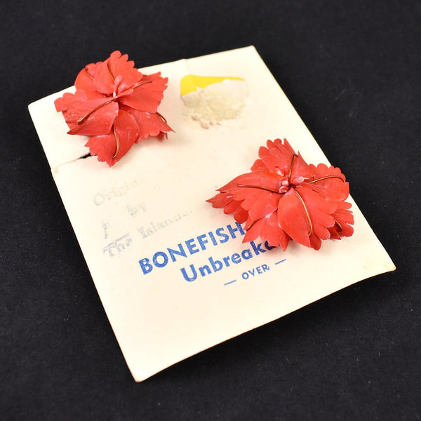 Vintage Red Floral Bonefish Earrings Cats Like Us