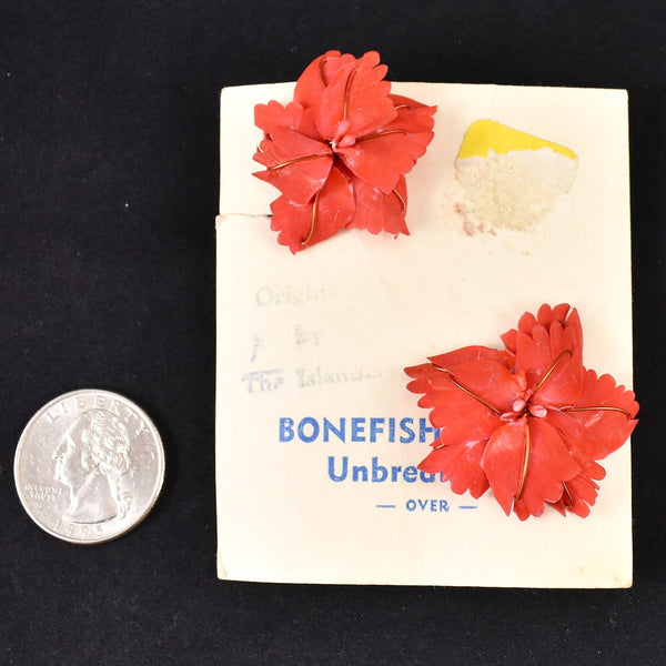 Vintage Red Floral Bonefish Earrings Cats Like Us