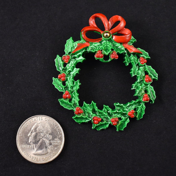 Vintage Red & Green Holiday Wreath Pin Cats Like Us