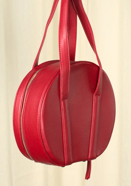 Vintage Red Round Bowling Handbag Purse Cats Like Us