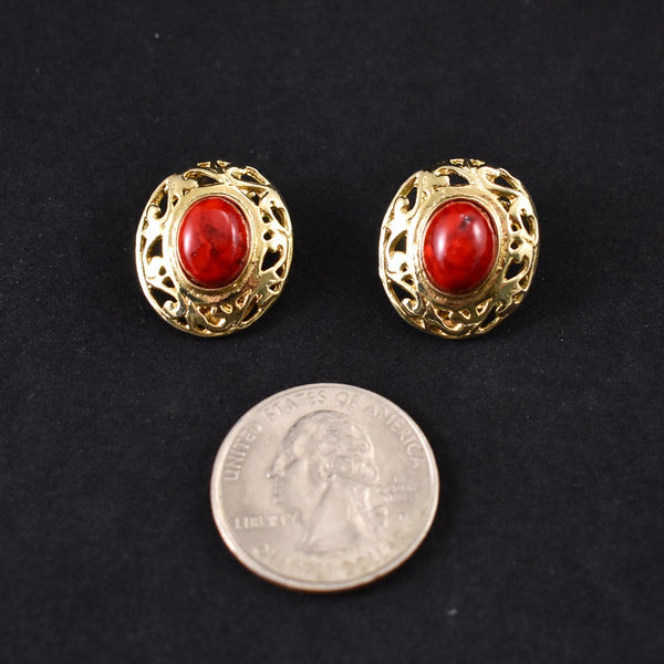 Vintage Red Stone Cameo Earrings Cats Like Us