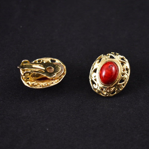 Vintage Red Stone Cameo Earrings Cats Like Us