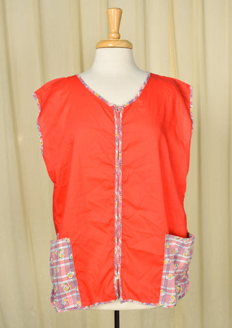 Vintage Red Zipper Smock Top Apron Cats Like Us