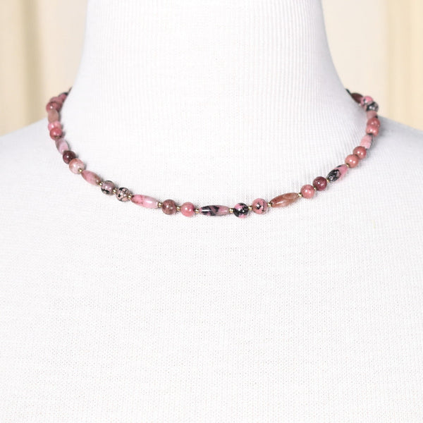 Vintage Rhodonite Bead Necklace Cats Like Us