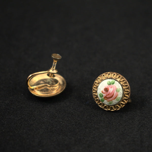 Vintage Rose Enamel Pin & Earring Set Cats Like Us