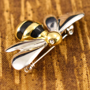 Vintage Shiny Bee Silver & Gold Brooch Cats Like Us