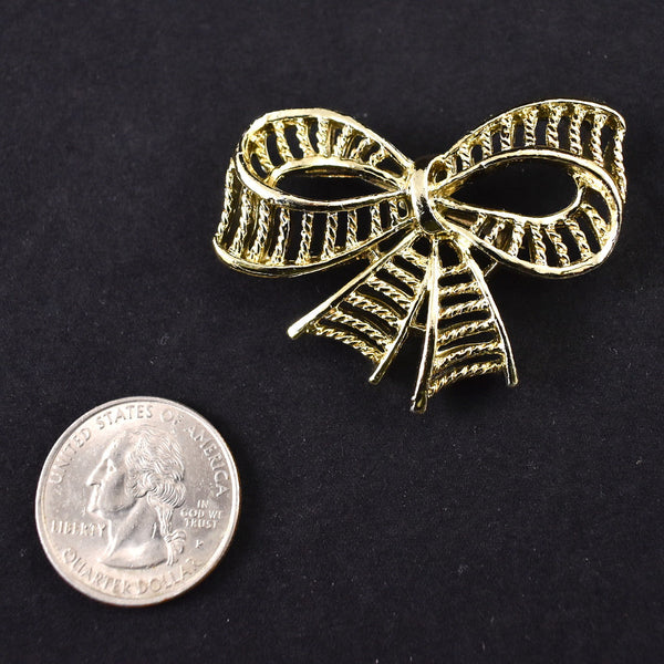 Vintage Shiny Gold Bow Brooch Cats Like Us
