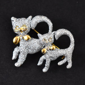 Vintage Silver Glitter Kittens Brooch Cats Like Us