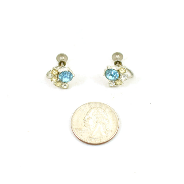 Vintage Small Blue Rhinestone Earrings Cats Like Us