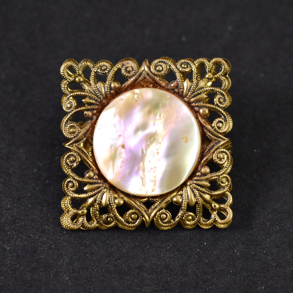 Vintage Square Mother Of Pearl Brooch Cats Like Us