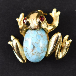 Vintage Tiny Marble Frog Prince Brooch Cats Like Us